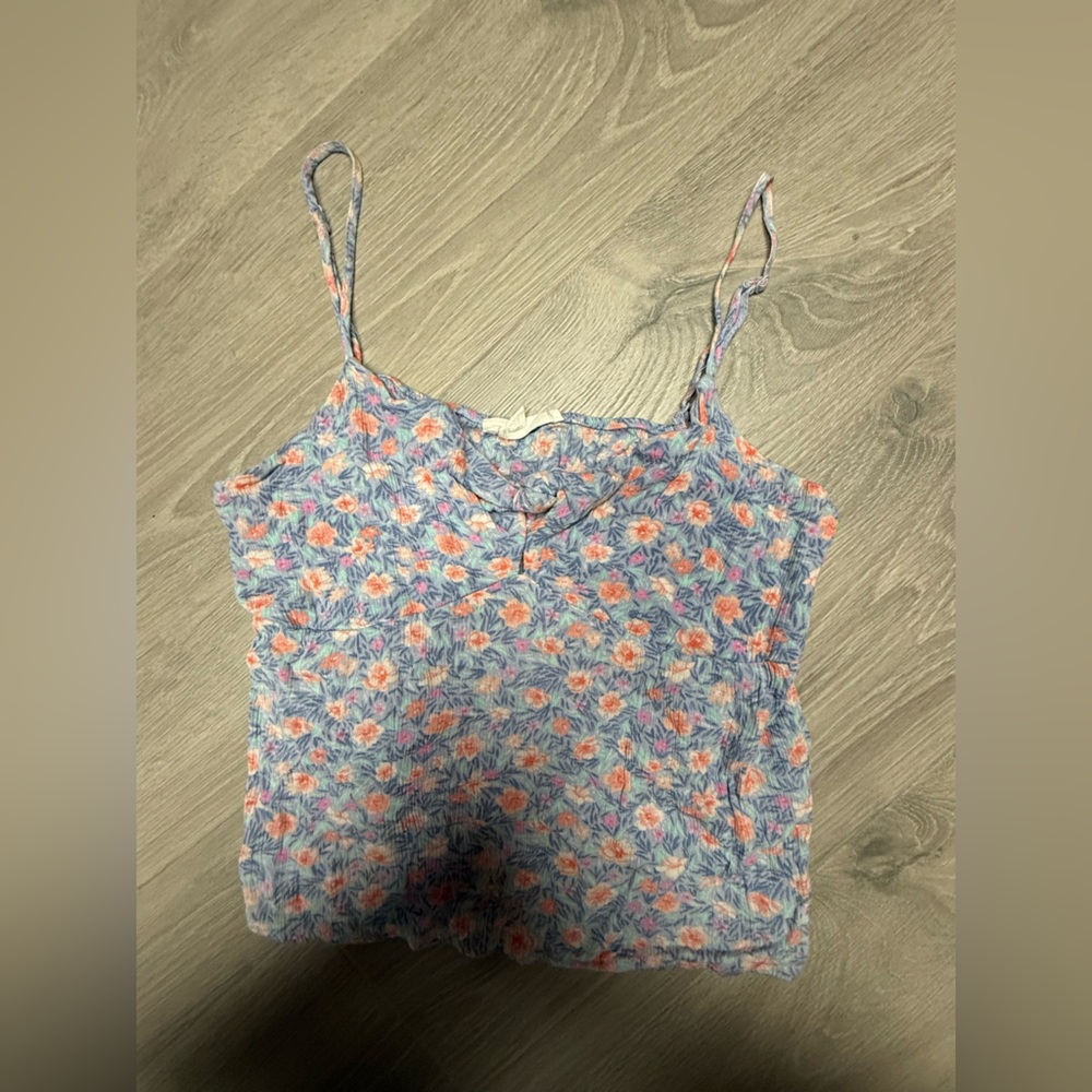 Pink Rose Blue Floral Spaghetti Strap Cami with Pink Flowers